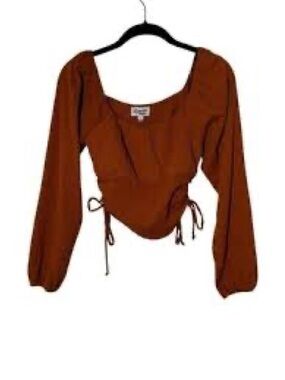 Lavender Moon Brown Long-Sleeve Cropped Tie-Side Top